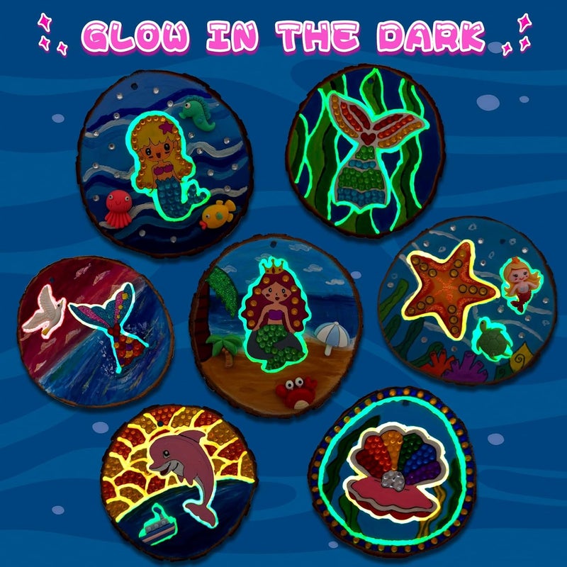 Klmars Mermaid Themed Wooden Painting Kit-Glow in The Dark-Arts & Crafts Gifts for Kids Girls Ages 6-12-Wood Slice Craft Activities Kits -Mermaid Art Toys for Kids Christmas Gifts - Image 3